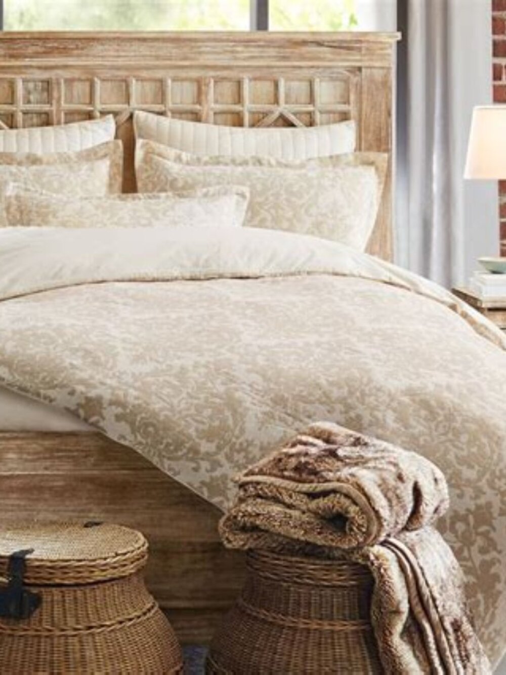 Pottery Barn Jacquard Medallion Cotton Linen Duvet Cover w/2 matching Euro Shams